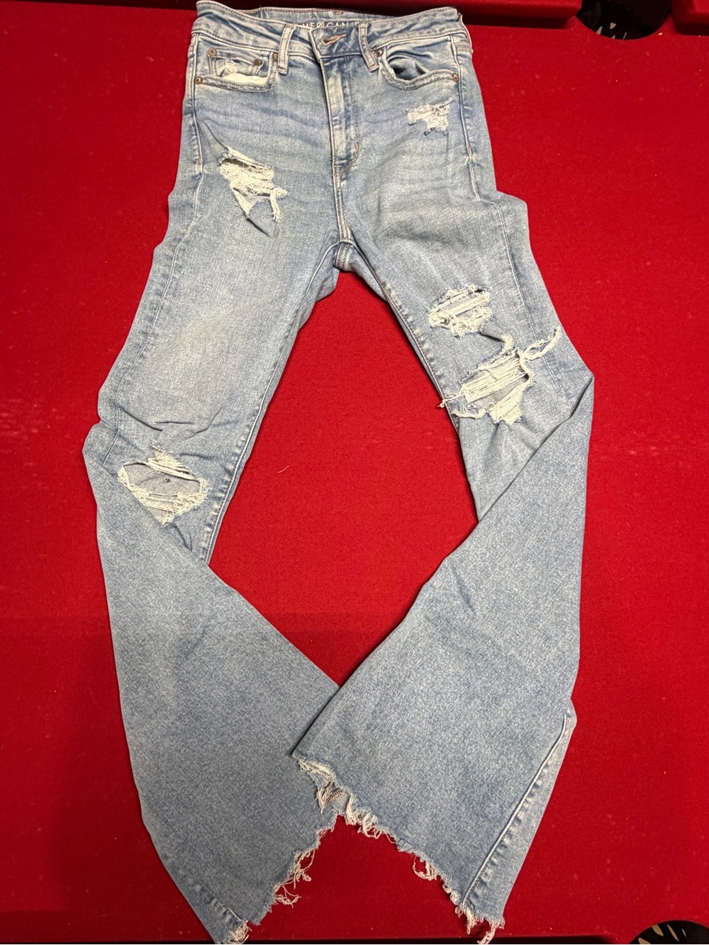 American Eagle Outfitters Light Blue Distressed Flared Jeans